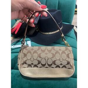 Vintage Coach Signature Pochette Shoulder Bag Brown Mini Hobo Purse Y2K